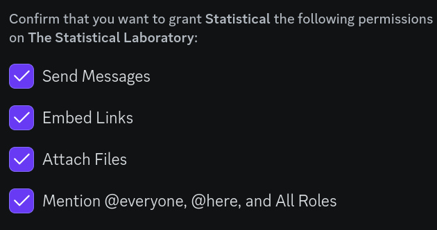 Statistical requesting permissions for a server named "The Statistical Laboratory"